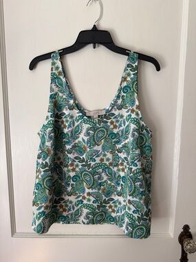 LOFT Teal and Green Paisley Scoop Neck Camisole